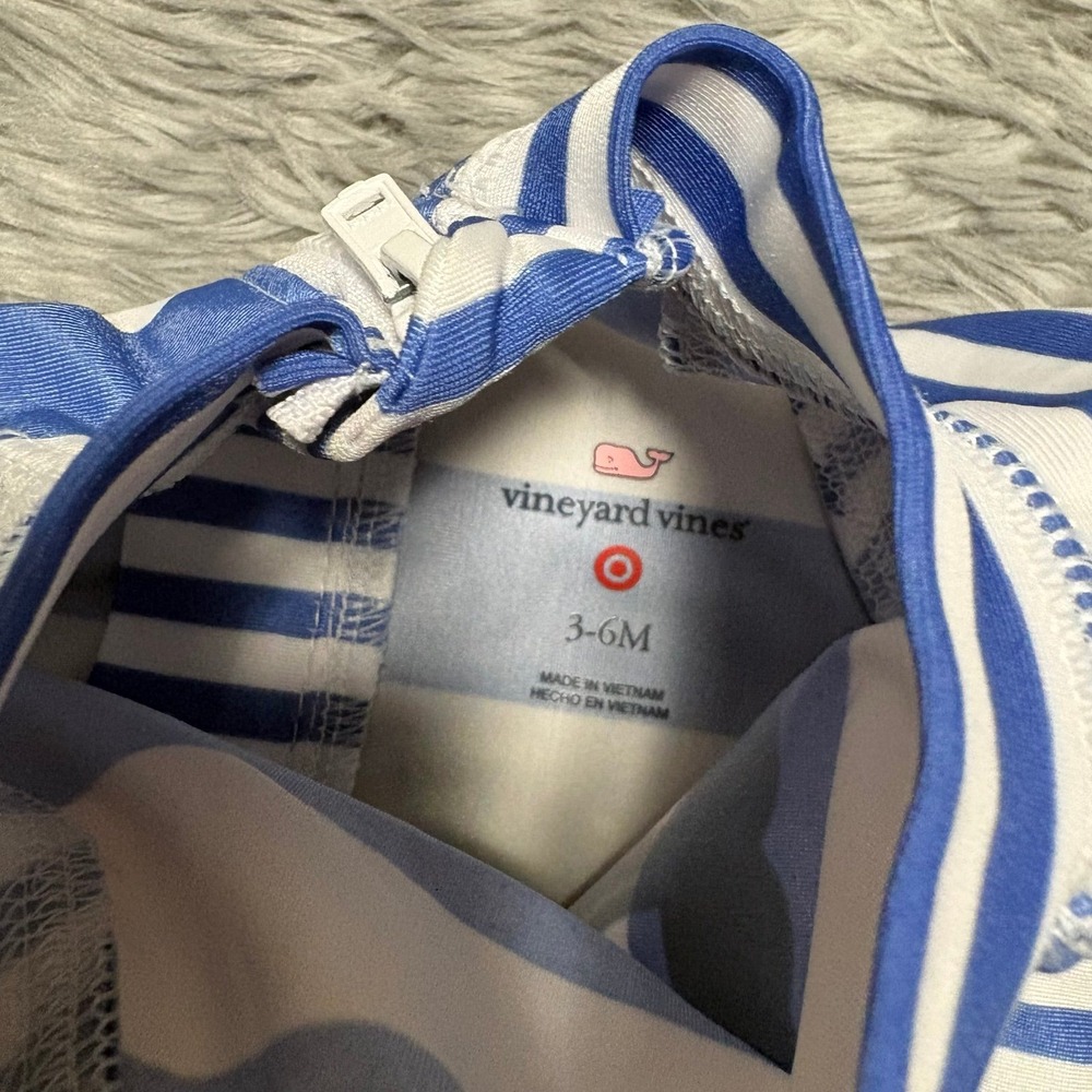 Vineyard Vines One-Piece Swim Suit Baby 3-6 Months Blue White Stripes - Picture 3 of 4
